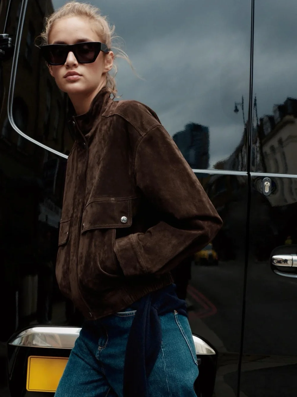 ZARA 100% SUEDE LEATHER BOMBER JACKET WITH POCKETS XL NWT